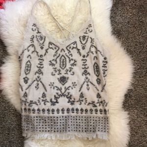 Boston Proper Sequin Fringe Strappy Tank Size M